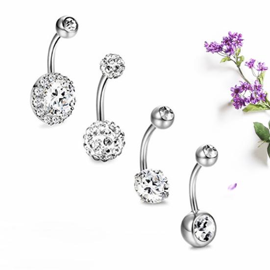4Pcs/Set Women Rhinestone Round Ball Barbell Belly Button Ring Navel Piercing