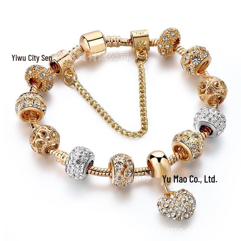 White Round Beaded Bracelet with Pandora DIY Drip Oil Large Hole Bead