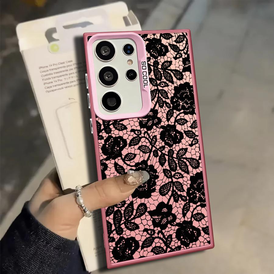 

Phone Cover Case for Samsung Galaxy S25 Note 20 Ultra S22 S23 S20 Plus S21 S23 Ultra S25Edge S24 FE Black Lace Galaxy S23 FE
