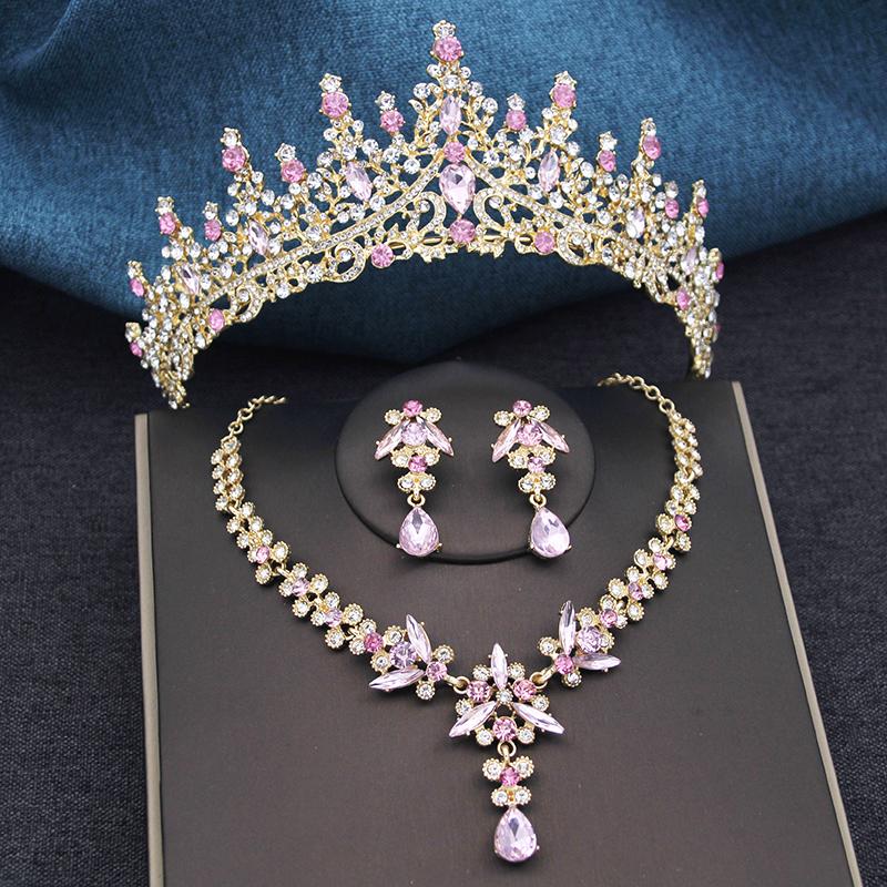 3Pcs Bridal Crown Jewelry Sets Luxury Tiaras and Earrings Necklace Set for Women Bride Wedding Dress Crown Sets Prom Gifts