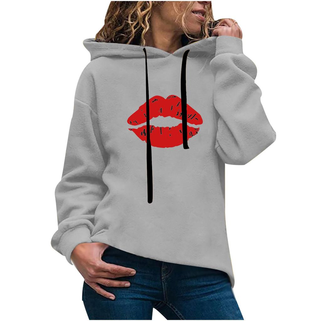 Women's Fashion Casual  Print Hooded Sweatshirt Loose Sports Tops Pullover