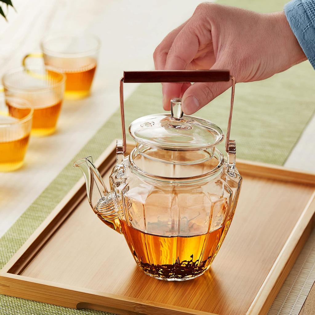 Pokaro Tea Chrysanthemum Crest Glass Full Suitable for Black Green Fruit and Loose Leaf 550ml Heat-Resistant Teapot, Hand-Held, Capacity,