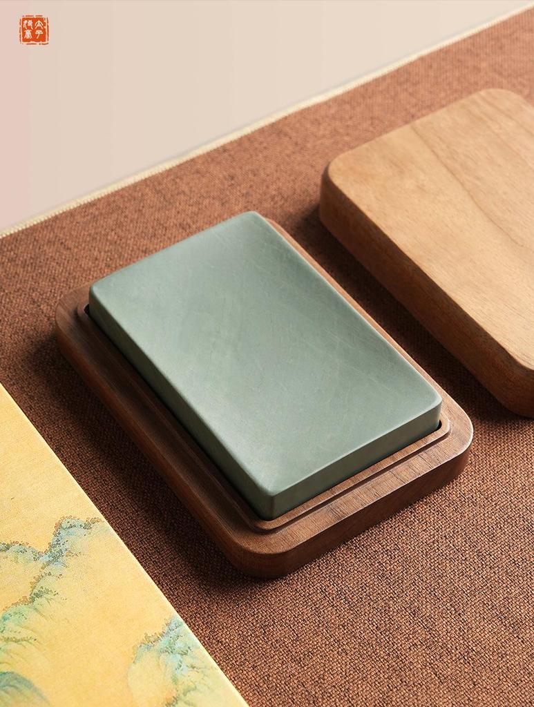 Rectangular Natural Stone Inkstone with Lid for Calligraphy & Portable Ink Cartridge Storage