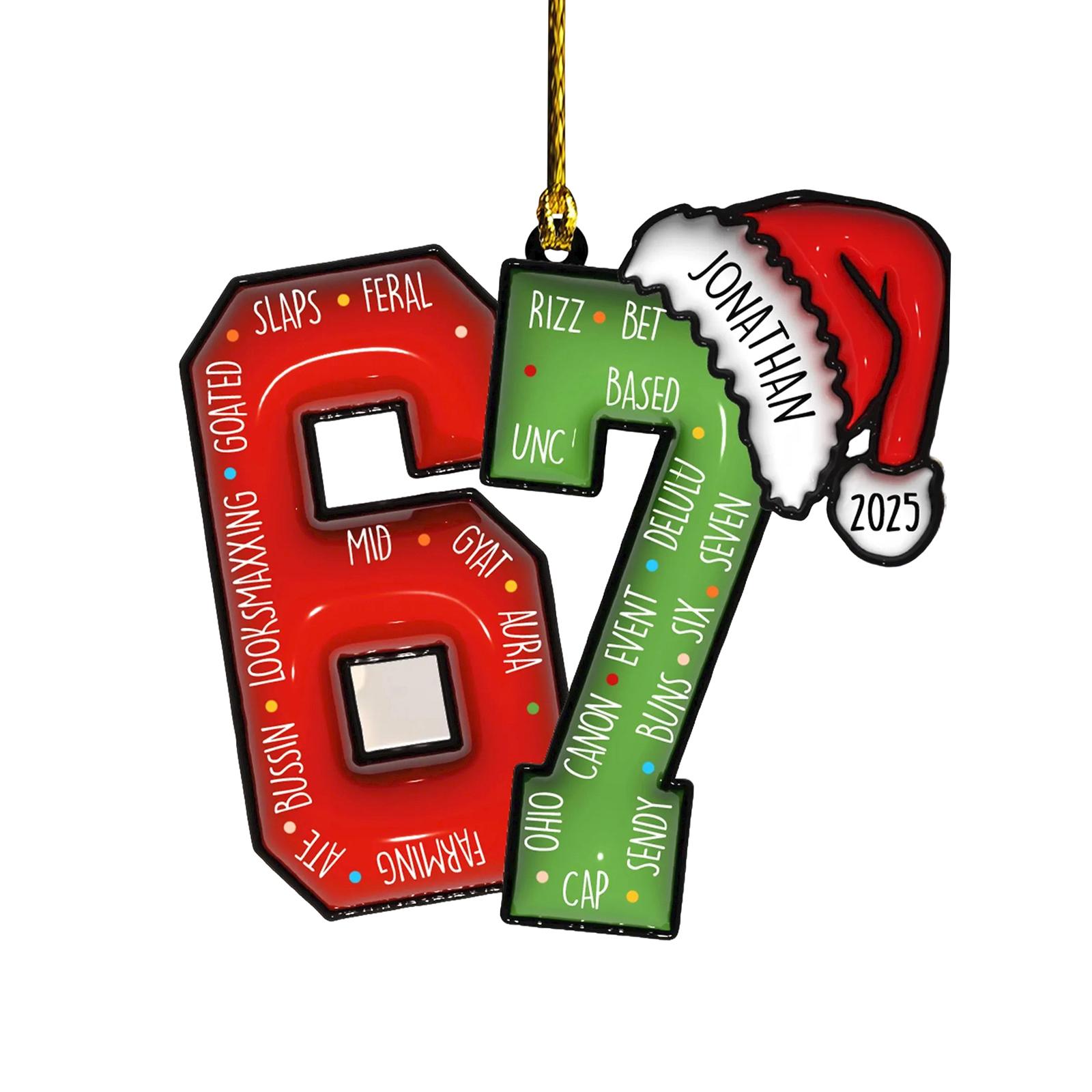 

Acrylic Hanging Ornament 2D Design Number 67 Christmas Decoration with String 8cm Height 0 3cm Width Lightweight Durable