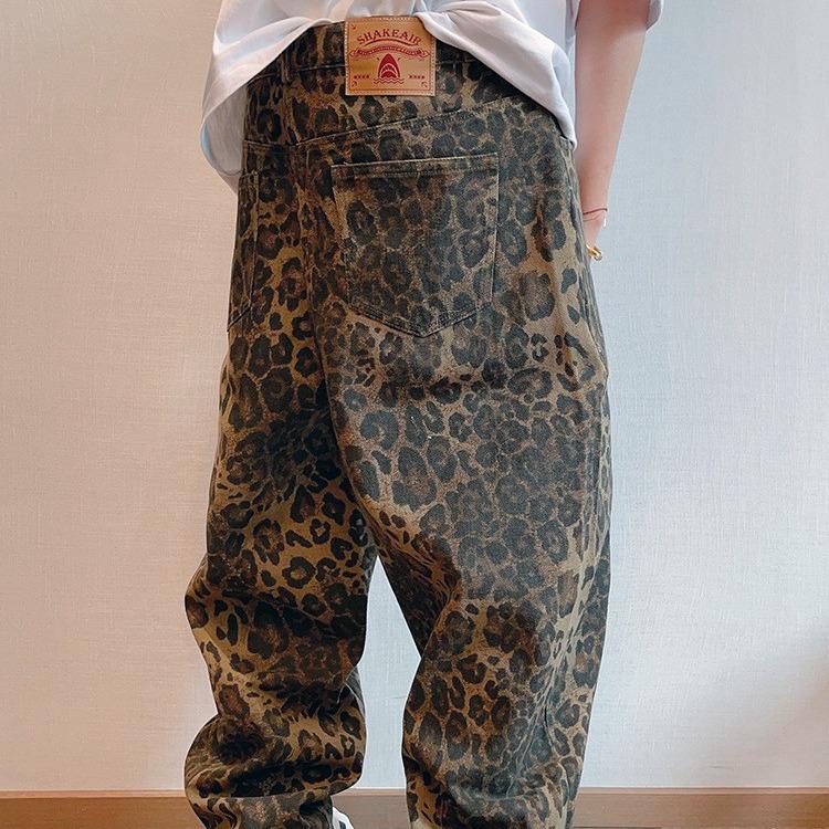 2023 Fall/Winter Men's Retro Leopard Print Workwear Pants - Loose, Casual & Versatile