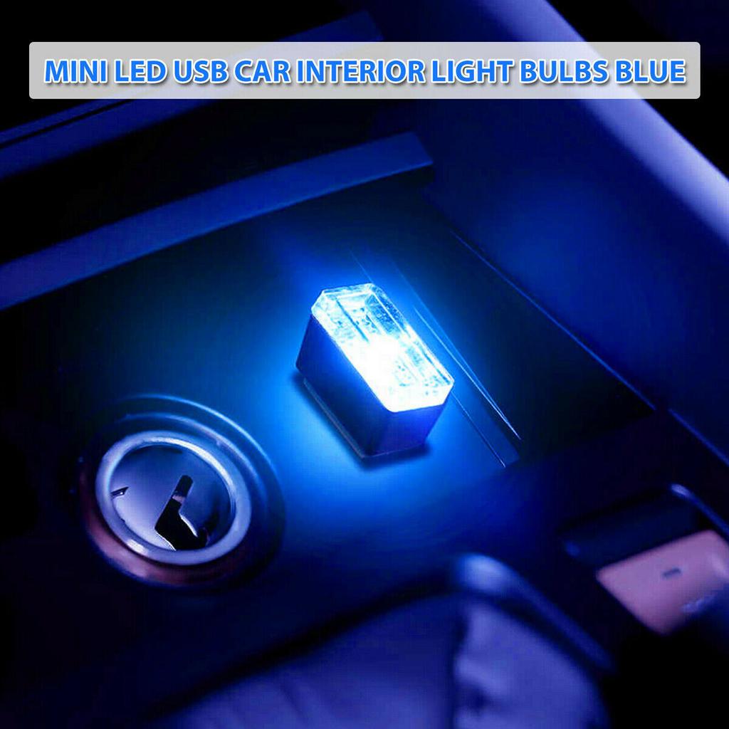 1/2x Car USB LED Atmosphere Lights Decorative Lamp Emergency Lighting Ambient Welcome LED Light Neon Plug Blue Auto Interior