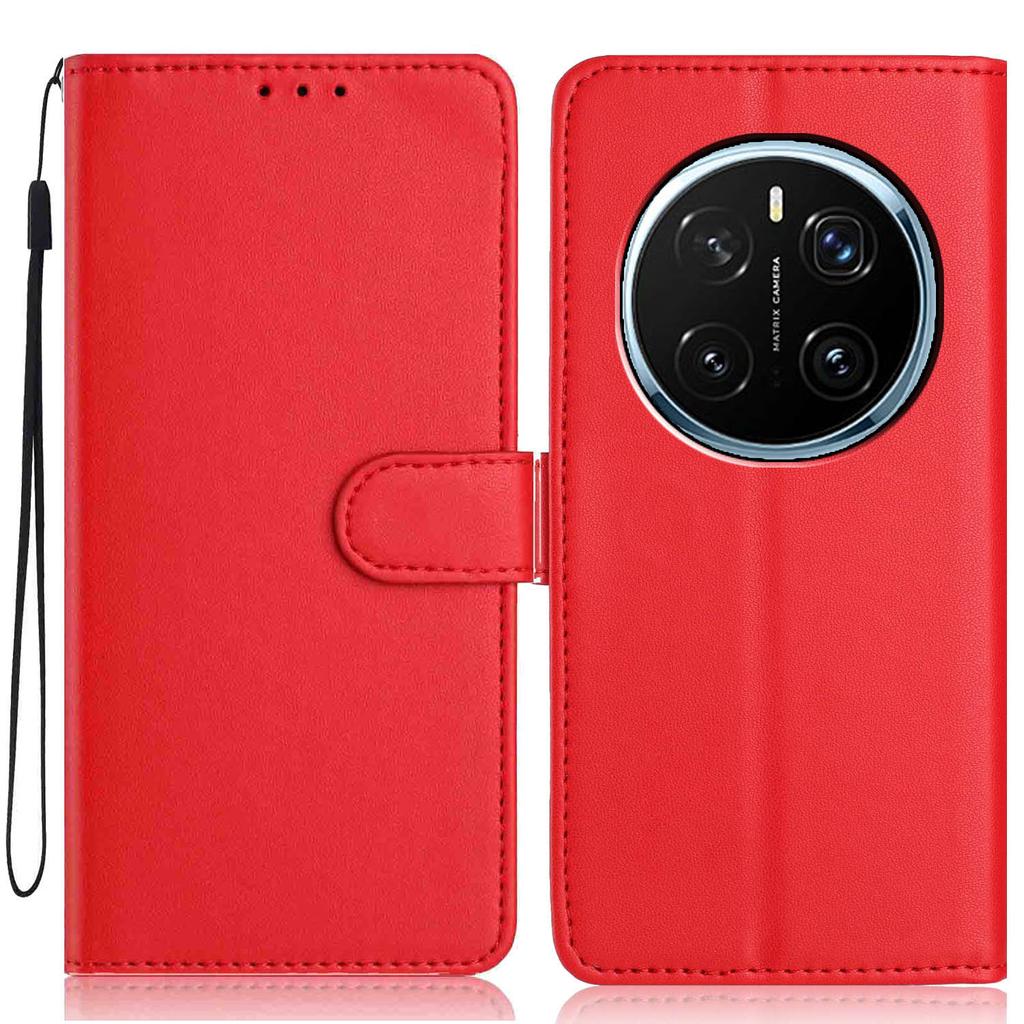 For Honor Magic7 Pro 5G Wallet Case with Strap/Multiple Card Slots Solid Color Leather Stand Phone Cover