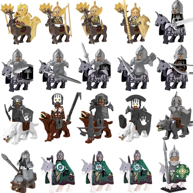 MOC Středověké Vojenské Stavební Kostky Elfský Bojovník Ork Rohan Gondor Rytíř Sada Postav Zvířecí Armáda Zbraň Luk Kuše Hračka
