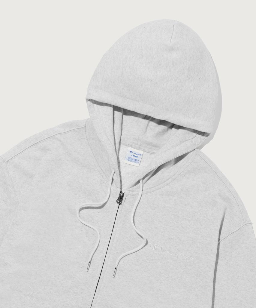 Champion Small Logo Loose Fit Zip-Up Hoodie Light Grey