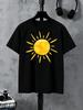Sunny Yellow Sky Cartoon Print T Shirt for Kids Round Neck Short Sleeve Casual Parent Child Matching Summer Top