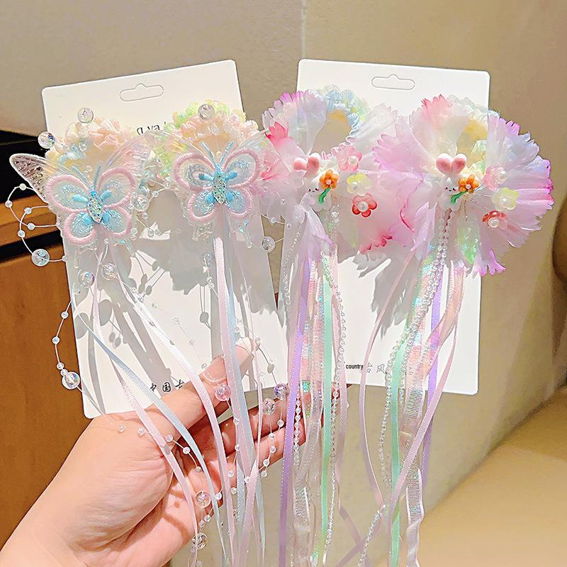 Sweet Candy Color Moon Rabbit Hair Ties with Flowing Ribbons – Fairy-Inspired, Non-Damaging Accessories for Girls