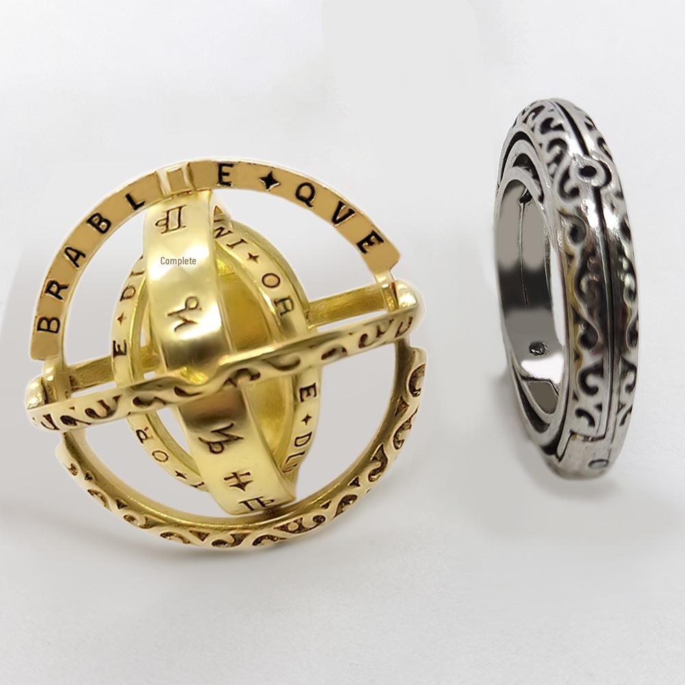 German Astronomical Sphere Ring Necklace: Reversible Universe Globe Jewelry