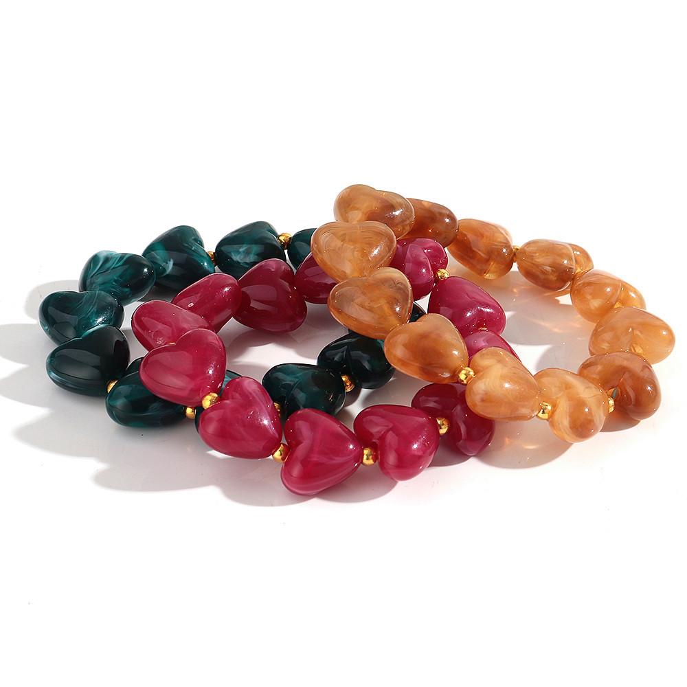 New Acrylic Heart Beaded Elastic Bracelet for Women Trendy Multicolor Resin Love Handmade Bracelets Valentine's Day Jewelry Gift