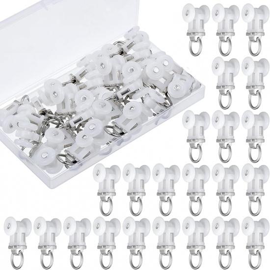 Barydat 60 Pcs Curtain Track Roller Hooks Curtain Rail Pulleys Runners Plastic Ceiling Gliders Window Rods Dual Wheel Roller Carriers Mounted Curtain