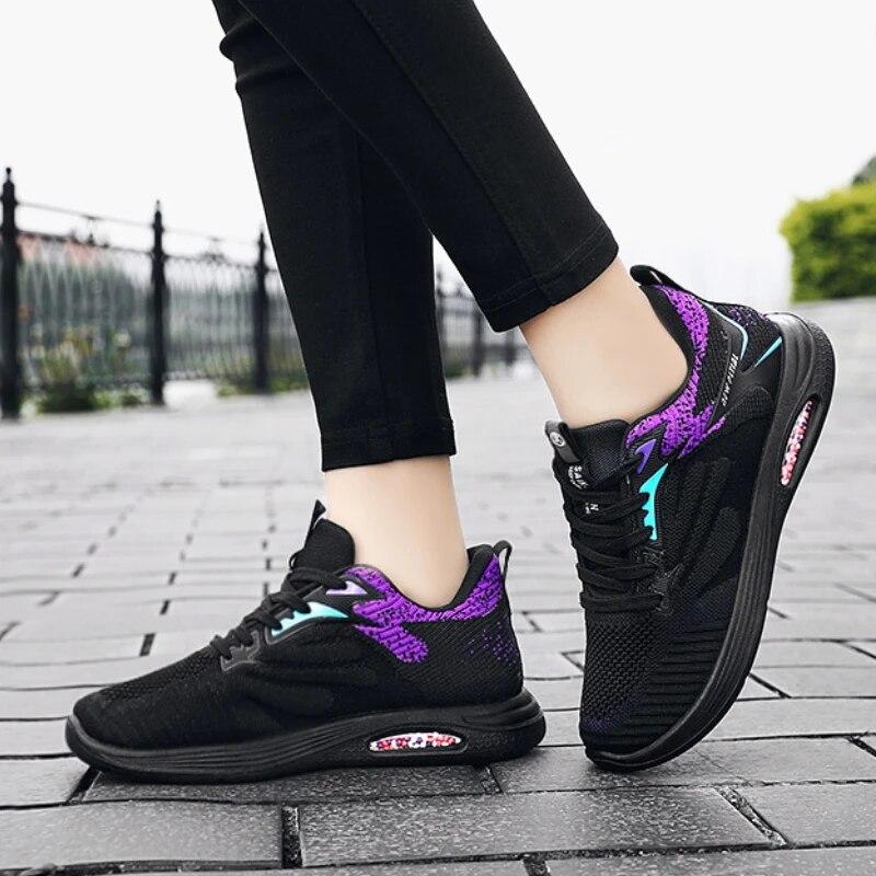 Women's Sports Shoes Tennis Female Air Cushion Sneakers Breathable Mesh Lace-up Running Shoes Designer Casual Walking Footwear