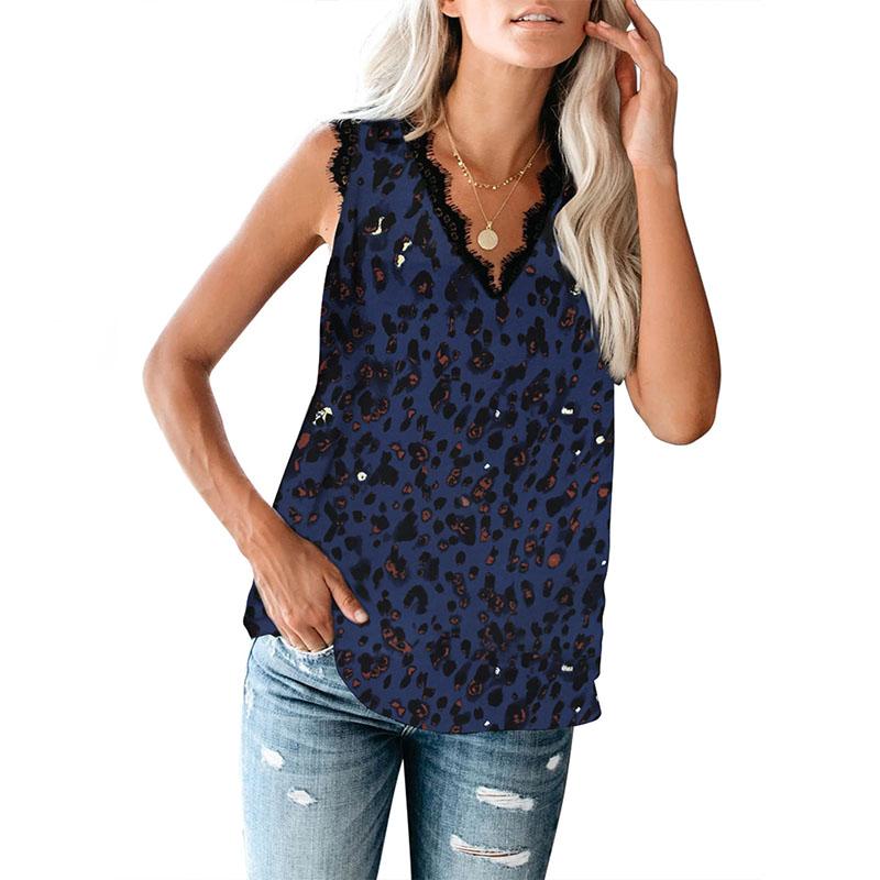 Καλοκαιρινό γυναικείο μπλουζάκι γιλέκο μονόχρωμο με λαιμόκοψη V με δαντέλα αμάνικο στάμπα Γυναικείο φανελάκι με πάτο