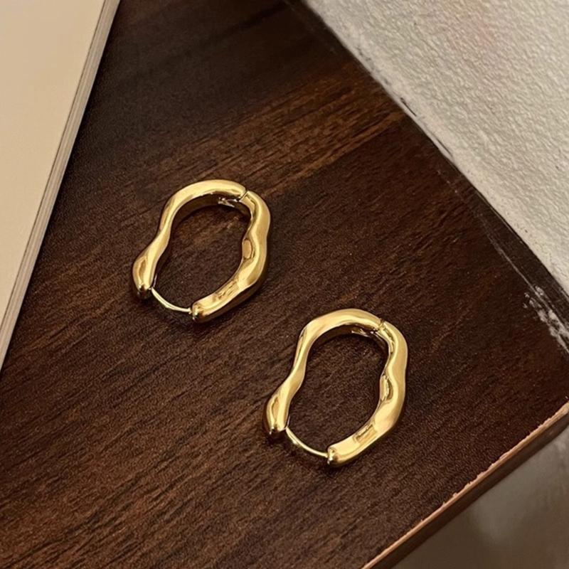 Trendy Geometric Ear Clips Comfortable Irregular Hoop Earrings for Women Girl Fashionable Unique Valentines Day Gift