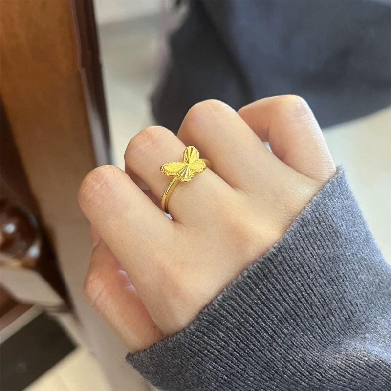 Gold Plated Laser Cut Butterfly Women's Stainless Steel Ring