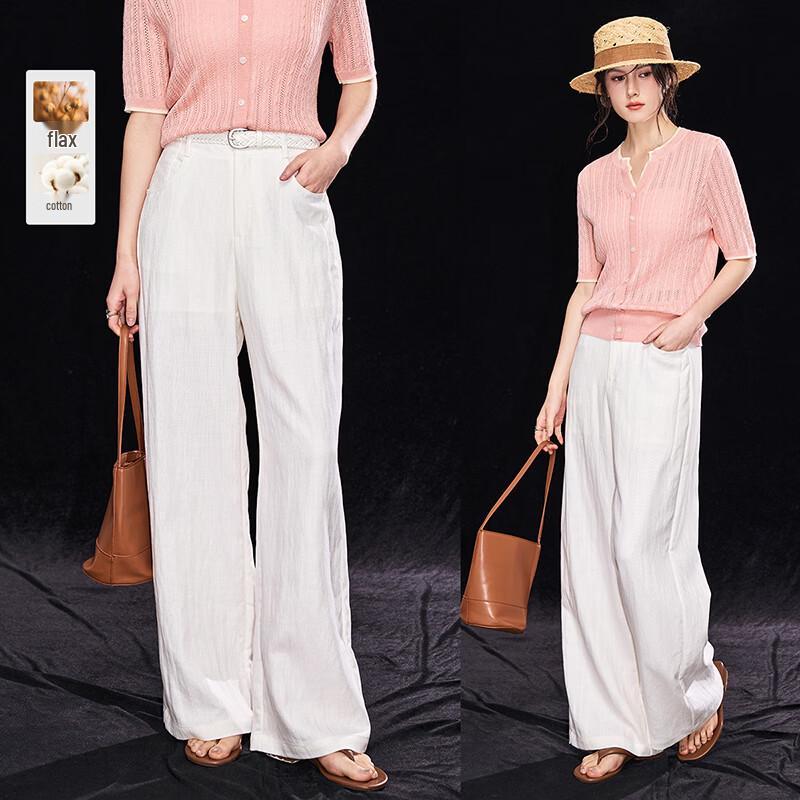 Wudao Tencel Linen Blend High-Waisted Wide-Leg Trousers with Belt XL