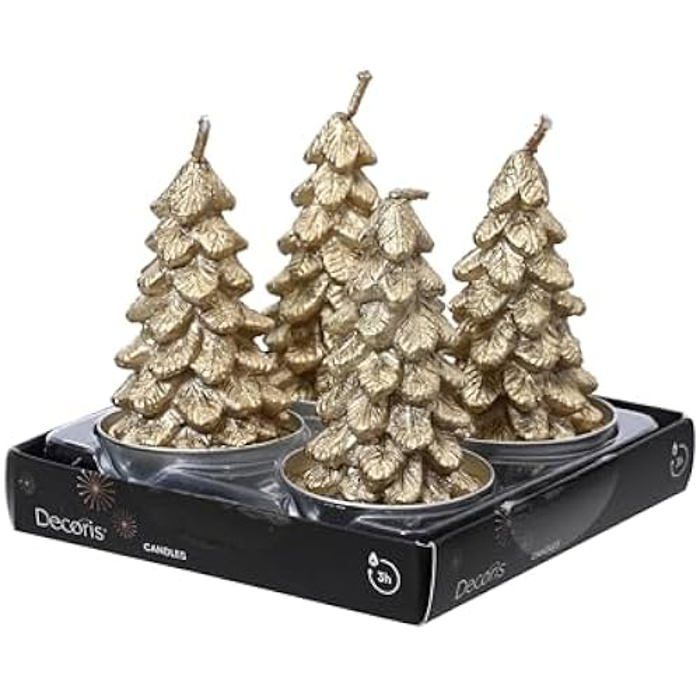 Bougies Chauffe-plat En Forme De Sapin - KAEMINGK - Lot De 4 - 7 Cm - Doré - Sans Parfum