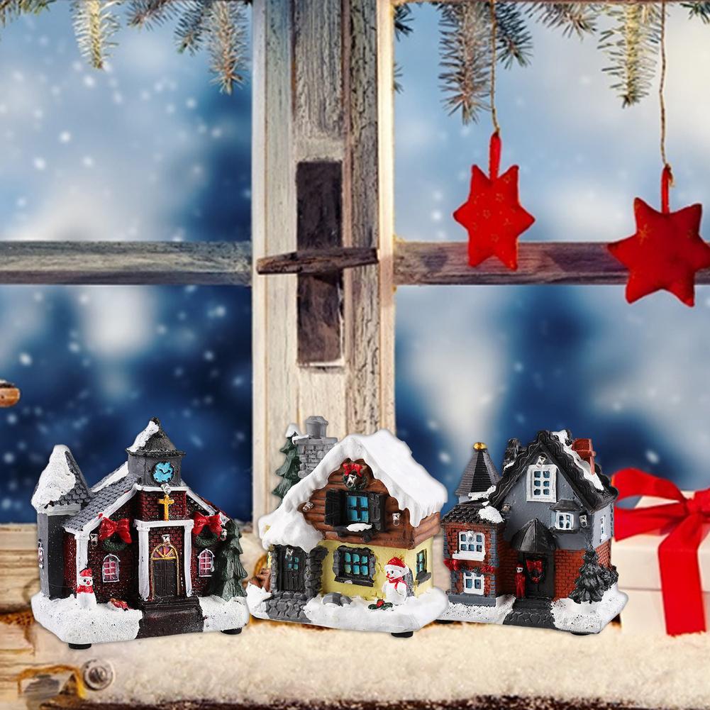 Mini Weihnachts Haus Möbel Puppenhaus LED Haus Dekorieren Licht Mit Harz Miniatur Haus Heimdekoration Weihnachtsgeschenke