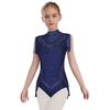 Jenter Glitrende Rhinestones Danse Leotard Mock Neck Ermeløs Usynlig Glidelås i Ryggen Gjennomsiktig Netting Skjørt Bodysuit