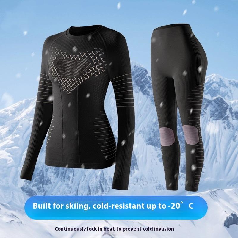 Womens Ski Suit Thermal Compression Base Layer Sweat Wicking Quick Dry Skiing Outfit Fitness Activewear Set