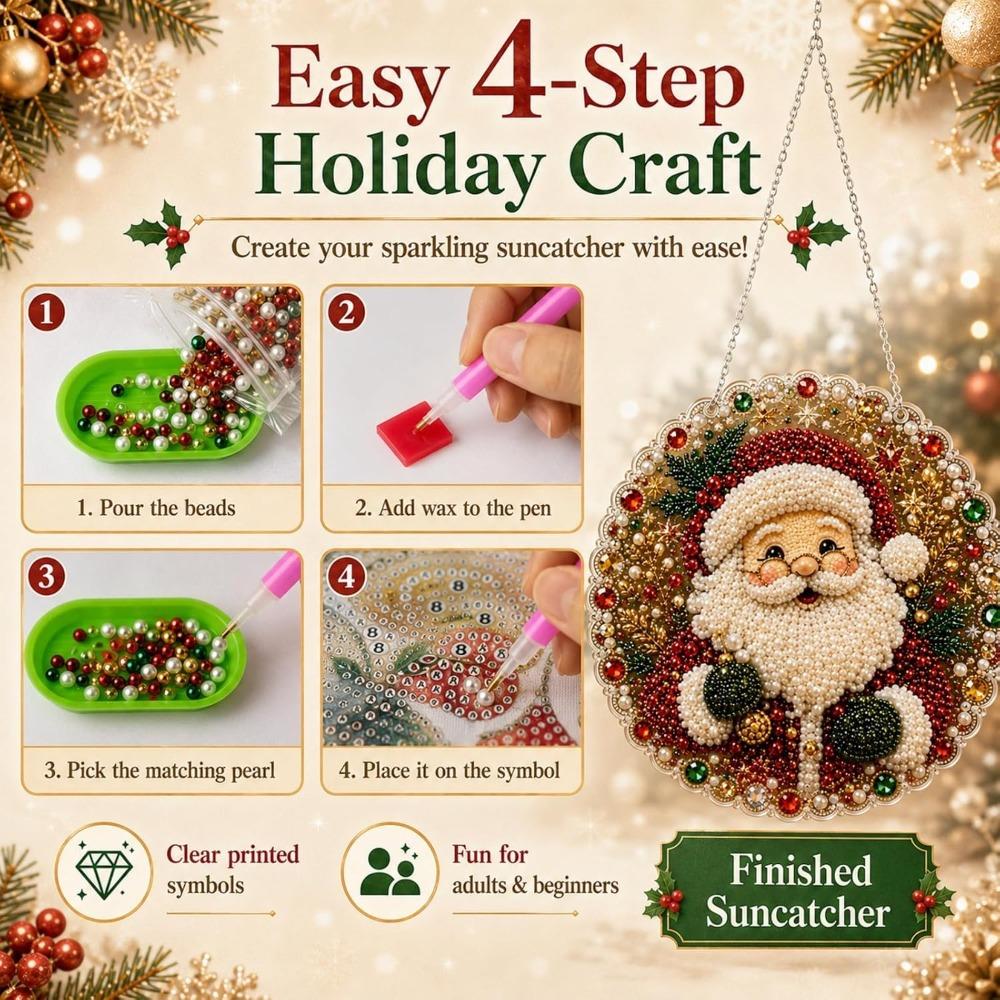5D Christmas Diamond Painting Set Acrylic Round Board Xmas Acrylic Pendant Pearl Painting Kit Gift