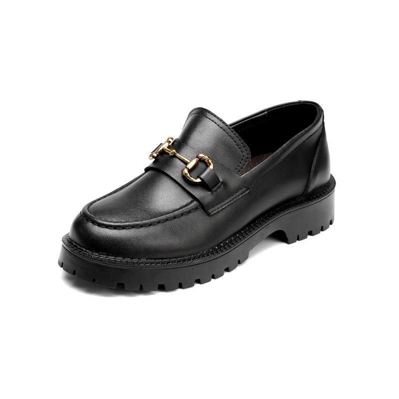 Whole cowhide~ genuine leather thick-soled women's spring new small gold buckle retro small leather shoes women