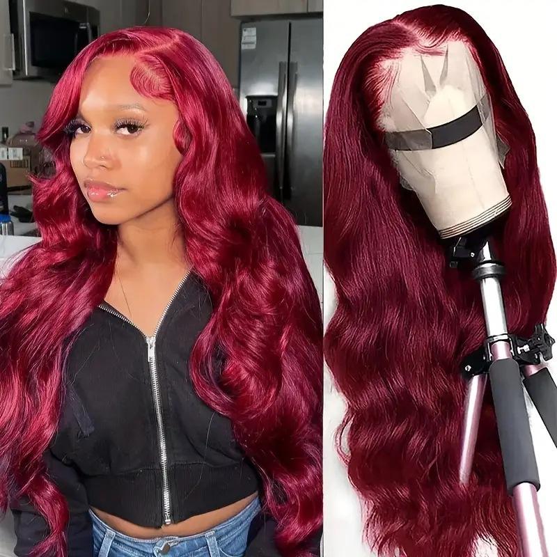 Fashionable Wine red big wave wig African hot selling front lace synthetic fiber headband