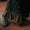 Luo Gu Ni Original Green Patchwork Cotton Linen Lace-Up Wrap Skirt
