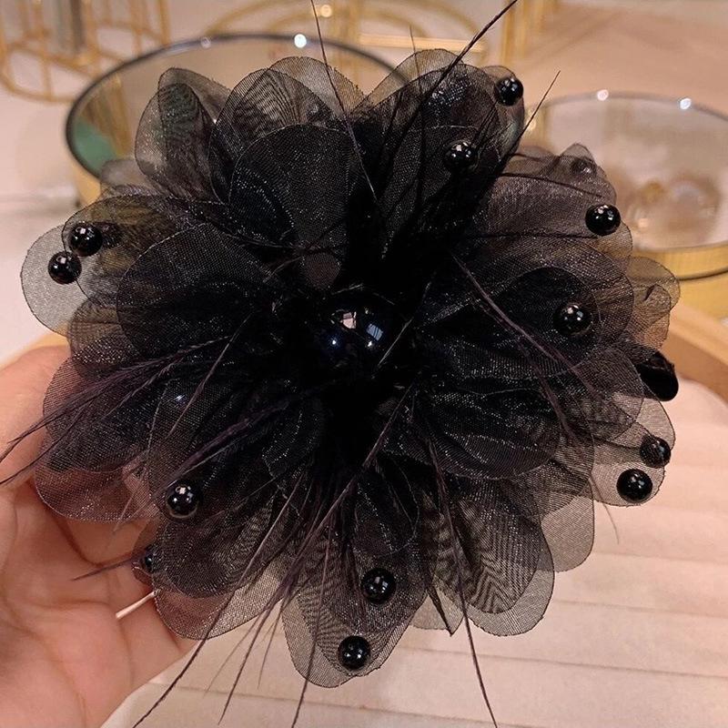 Luxury Black Feather Claw Hair Clip for Women's Updo Hairstyles