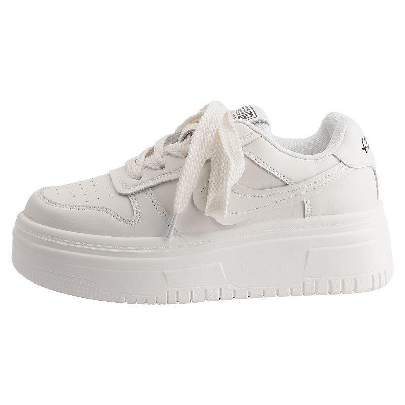 Neue vielseitige cremefarbene Damen-Plateauschuhe für Frühling und Herbst, lässige Studenten-Sportschuhe