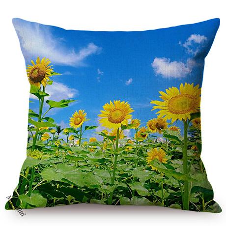 Sunflower Farm Natural Landscape Style Home Decor Sofa Pillow Case Nordic Pastoral Cotton Linen Living Room Chair Cushion Cover