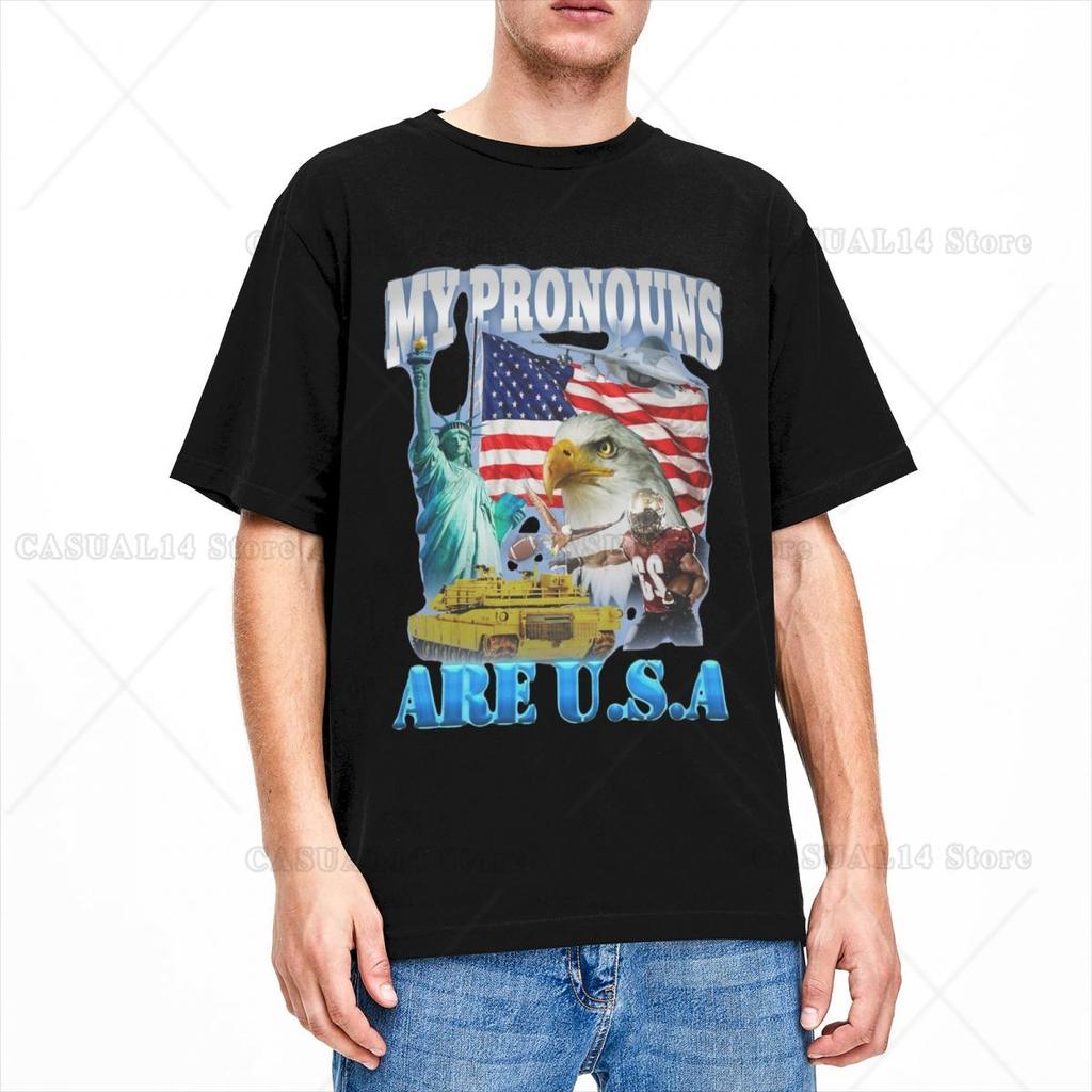 My Pronouns Are USA Funny Meme for Men Women T Shirt United States American Apparel Leisure Tee T-Shirts Cotton Clothes