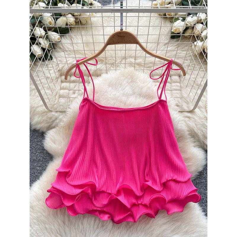 Sweet Girl Full of Vitality Cami Women Summer Frill Loose Short Niche Design Light Luxury Beautiful Top