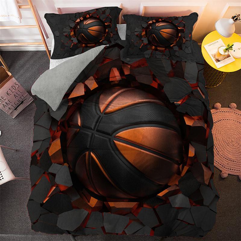 Sports Balls Duvet Cover 3D Basketball In A Hole Bedding Set Twin For Boys Teens Room Microfiber Cool Basketball Comforter Cover