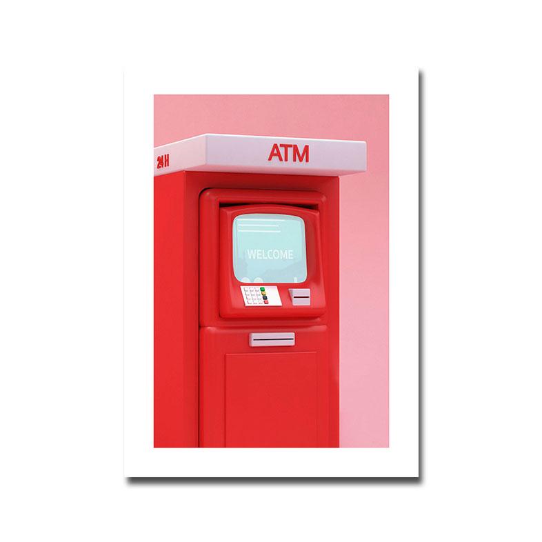 

Pink ATM Poster Retro Telephone Receiver Print Cash Machine Canvas Painting Nordic Wall Picture Living Room Bedroom Home Decor 21x30cm No Framed