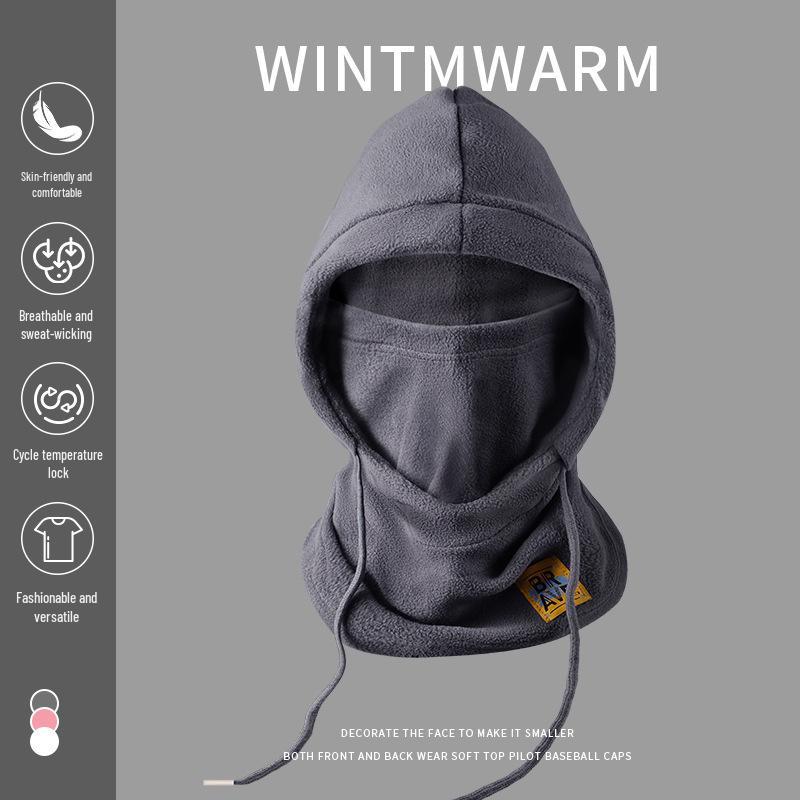 Pánská zimní větruodolná sada čepice a obličejové masky s tlustým sametovým nákrčníkem