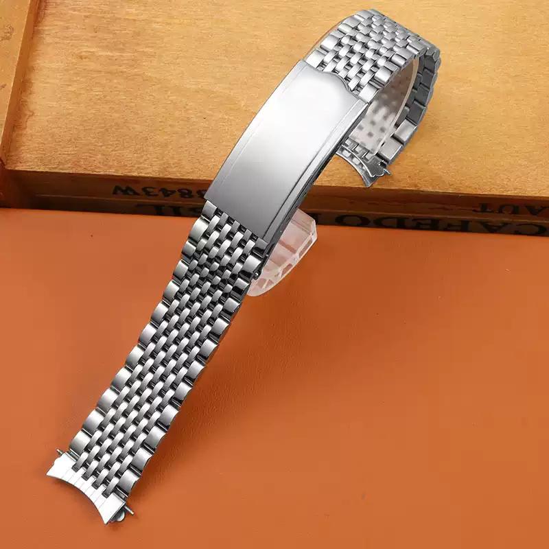 Curved End Watchband for Omega Seamaster Speedmaster DeVille Stainless Steel Strap 18mm 19mm 20mm Thin Bracelet Belt Silver Gold