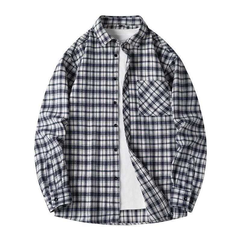 Spring and Autumn Long Sleeved Checkered Shirt for Men, Retro Loose Casual Shirt Jacket