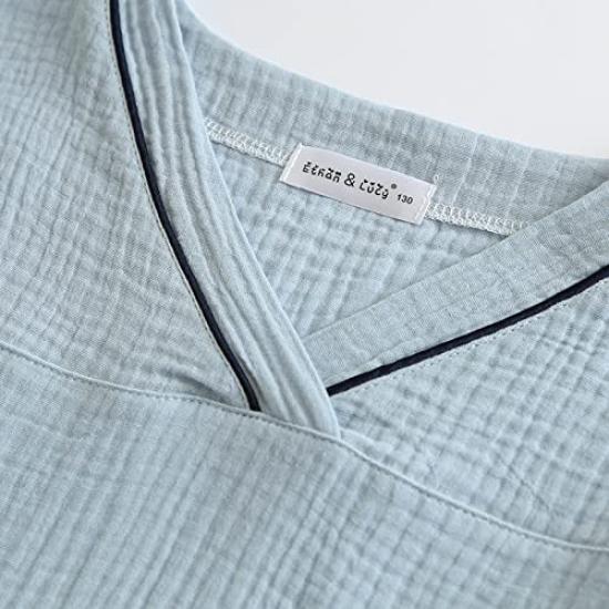 Yume Pajamas Double Gauze Pajamas for Roomwear for Long Marshmallow Sensitive Light Kids, Children, Cotton, Spring/Summer, Autumn/Winter, V-neck,