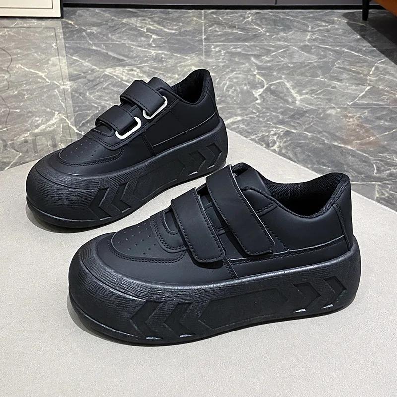 Fashion Velcro Thick Soled Bread Shoes Women 2025 Spring and Autumn New Big Head Board Shoes