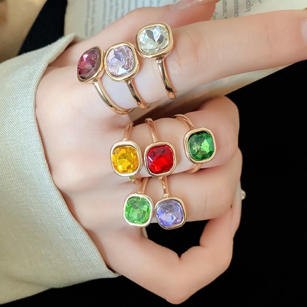 8Pcs Y2K Classic Geometric Ring Exaggerated Big Dome Plain Ring Crystal Opening Rings Set Women