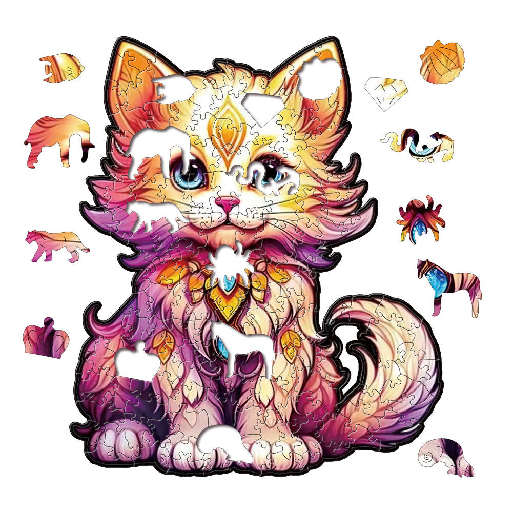 Non-Toxic 300Pcs Wooden Puzzle Color Cat Delicate Irregular Shape Puzzles Gratitude Adult Stress Reduction Family Interactive Toys Gift