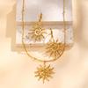 New Exaggerated Stainless Steel Sun Pendant Necklace Drop Earrings for Women Trendy Waterproof Statement Jewelry Set Accessories