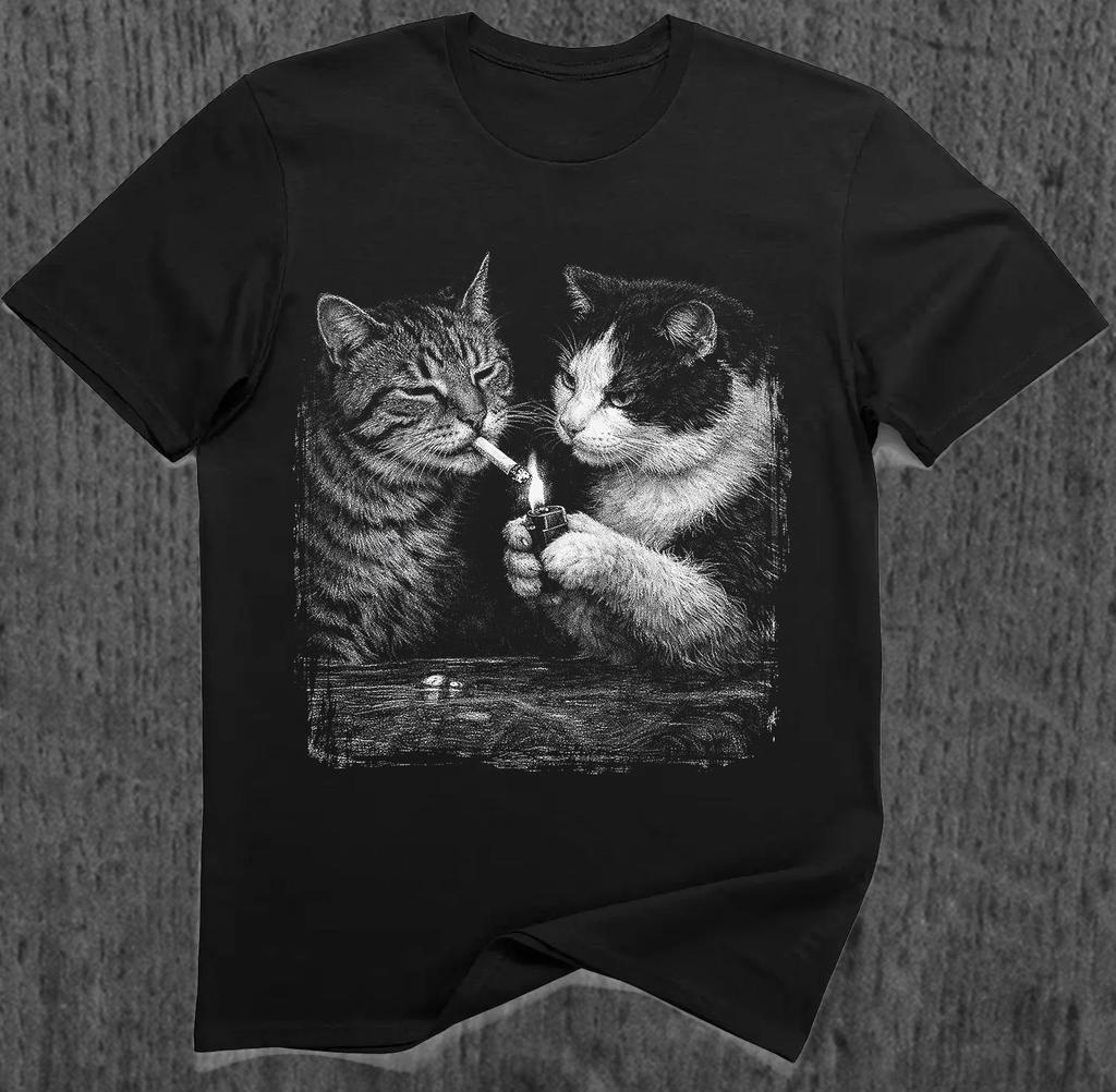 Midnight Alley Cats Shirt – Funny Vintage Smoking Cats Graphic Tee Rebel Cat Humor T-Shirt Cool Cat Lover Gift