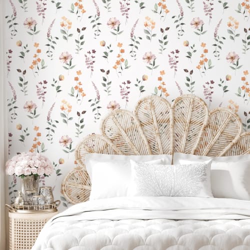 VEELIKE Peelable Wallpaper Stickers, Nordic Floral Pattern, Waterproof/Heat-Resistant, Suitable for Rentals, 44.5 x 300cm, Stylish DIY Wallpaper for K