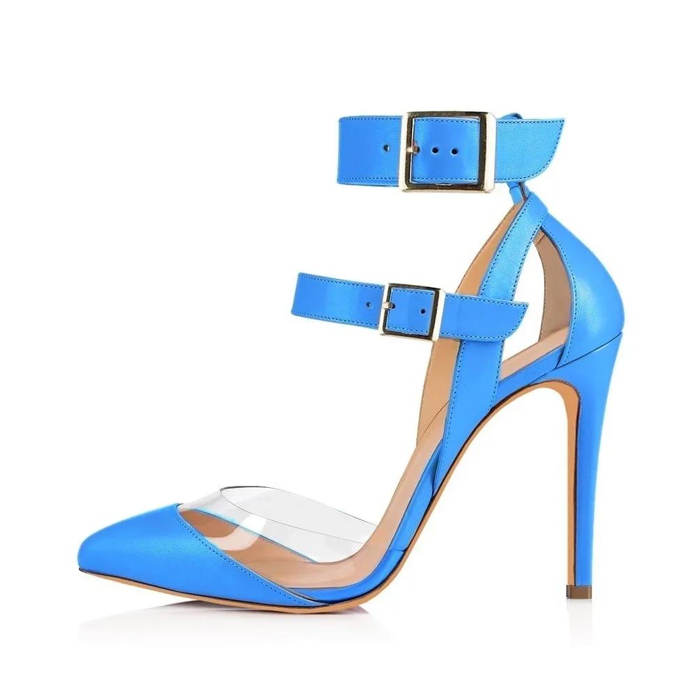 Women Sandals Stilettos Summer Sexy Transparent PVC Fashion Pointed Toes High Heels Ankle Strap Sandal Party Wedding Shoes