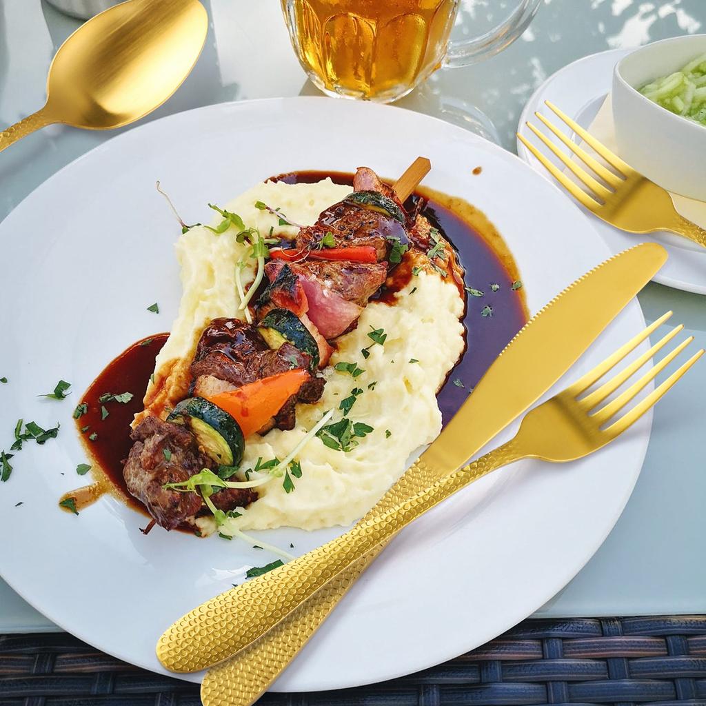 Hammer Matte Tableware Four-piece Set Stainless Steel Knife and Fork Spoon Steak Golden  Dessert Spoon YSH-12-5PS